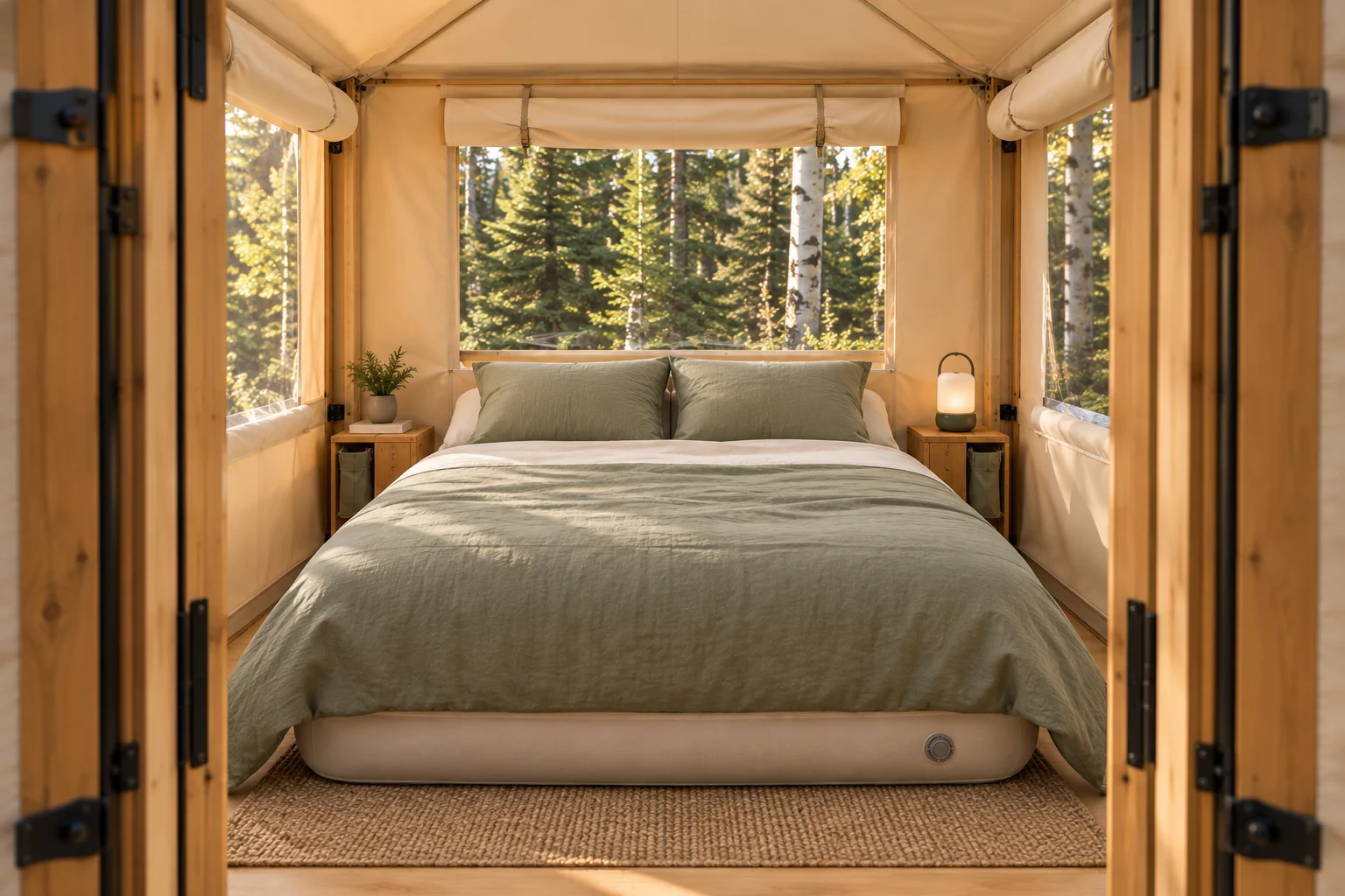 East / wake up beside the woods; Insta Tiny Cabin concept illustration
