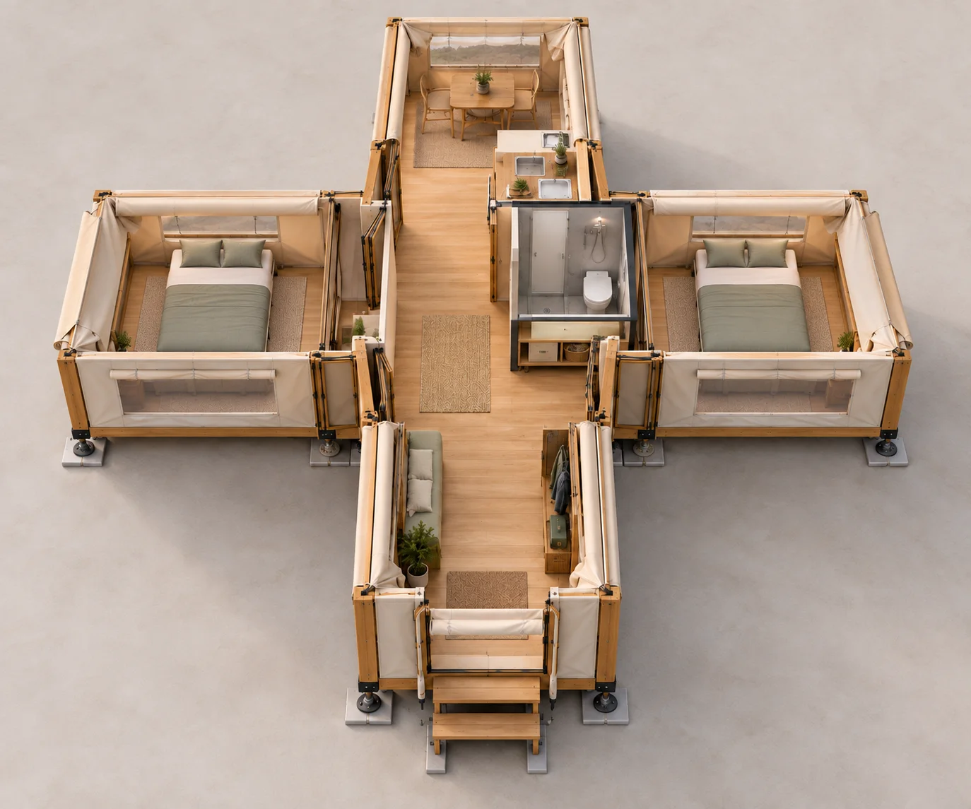 Concept cutaway showing central services, circulation and furnished wings