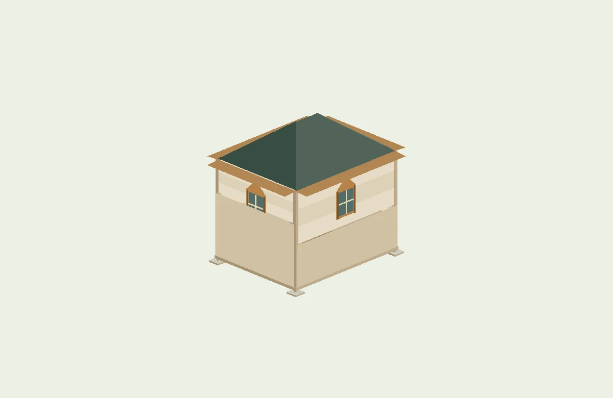 Illustrated closed cottage, ready to open on site